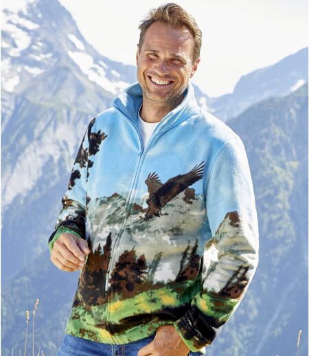 Men's Eagle Print Fleece Jacket - Full Zip