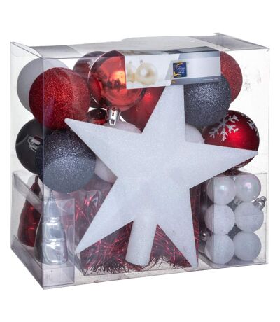 Kit Décoration pour sapin de Noël - 44 Pièces - Blanc, rouge, gris foncé et argenté