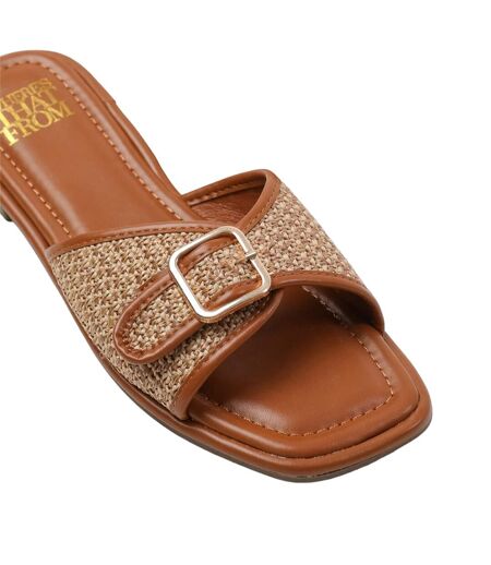 Womens/ladies vermont raffia buckle sliders tan Where´s That From