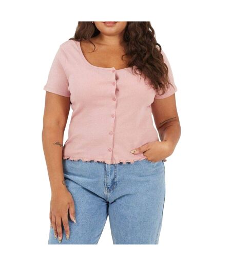 Womens/ladies Ribbed Plus T-shirt Dusty Rose Brave Soul