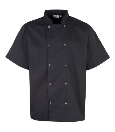 Premier Unisex Studded Front Short Sleeve Chefs Jacket (Pack of 2) (Black) - UTRW6824