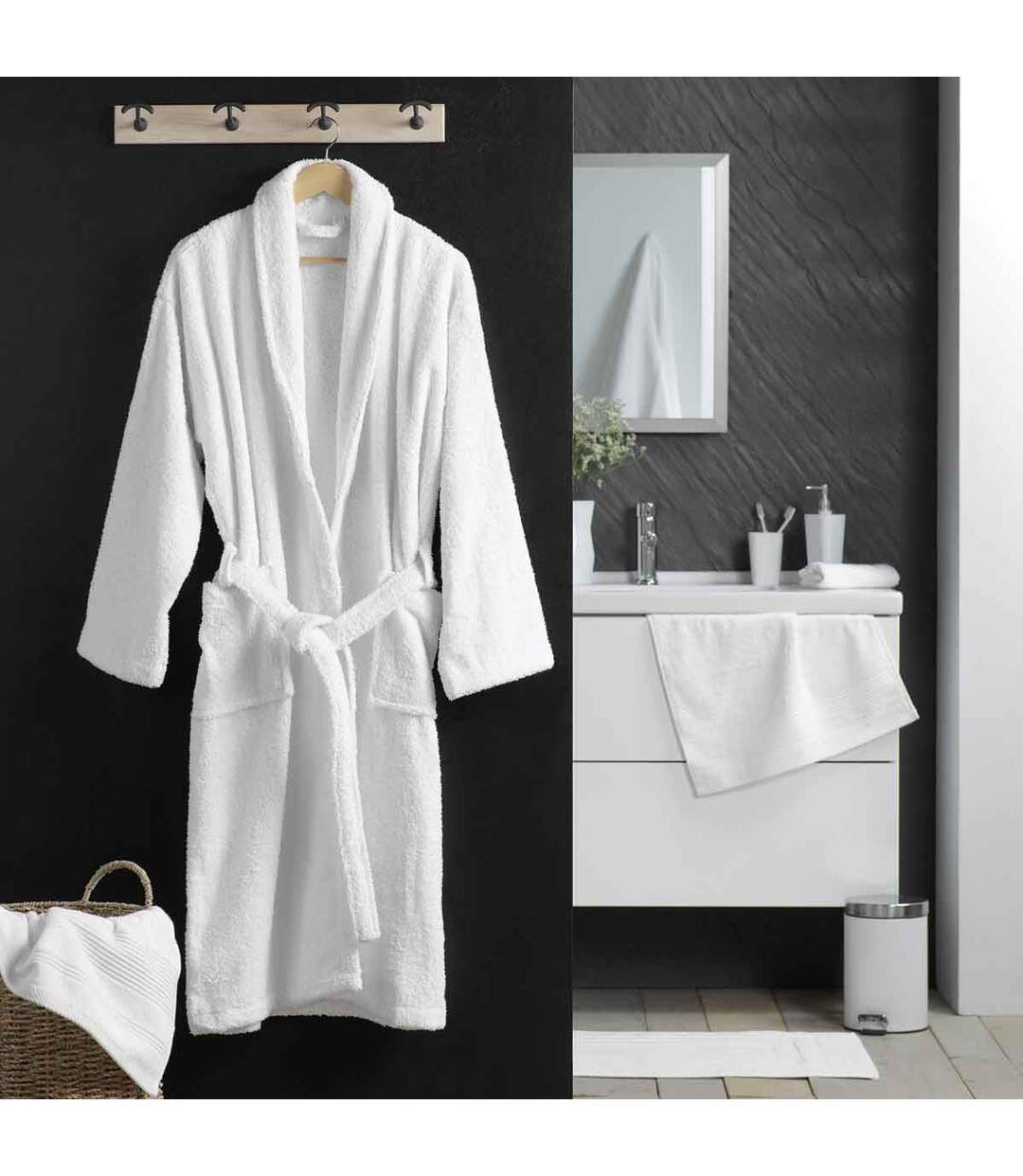 Peignoir Col Châle en Coton Tendresse Blanc-4