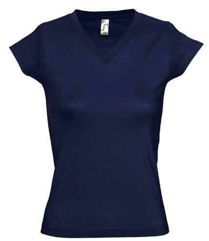 T-shirt manches courtes col V - Femme - 11388 - bleu marine
