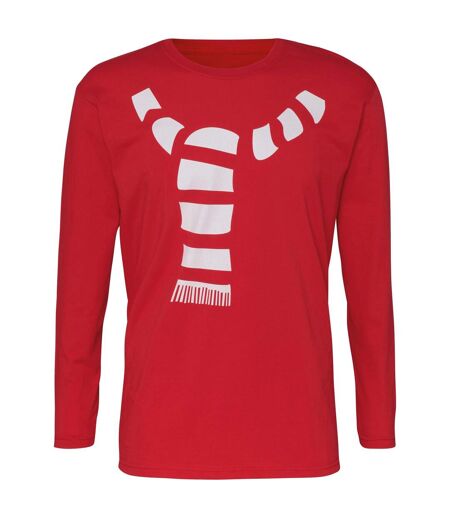 Christmas Shop - T-shirt manches longues avec fausse écharpe - Homme (Rouge) - UTRW6385
