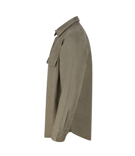 Mens Cotton Drill Overshirt Khaki Front Row
