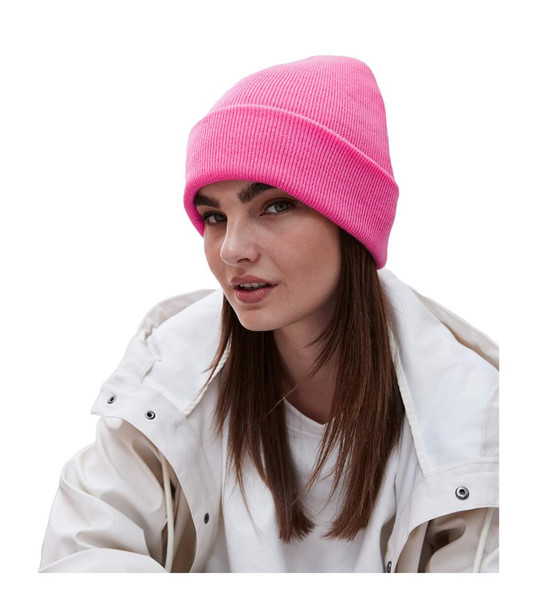 Bonnet À Manchettes Original Pour Adultes, Unisexe Rose Vif Beechfield-1
