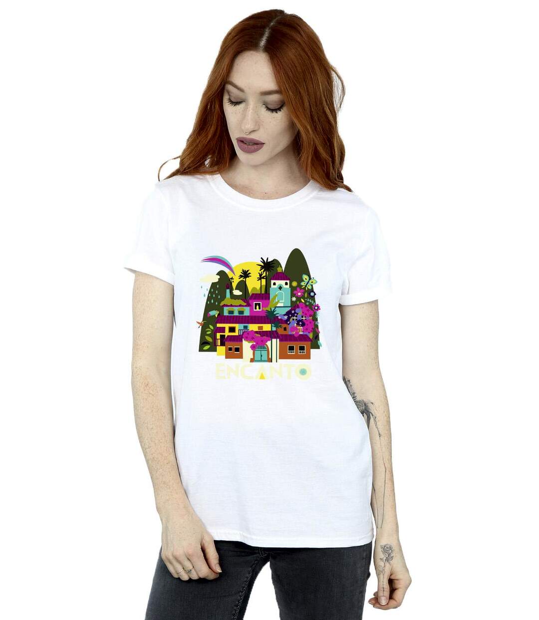 Disney Womens/Ladies Encanto Many Houses Cotton Boyfriend T-Shirt (Blanc) - UTBI22324-2