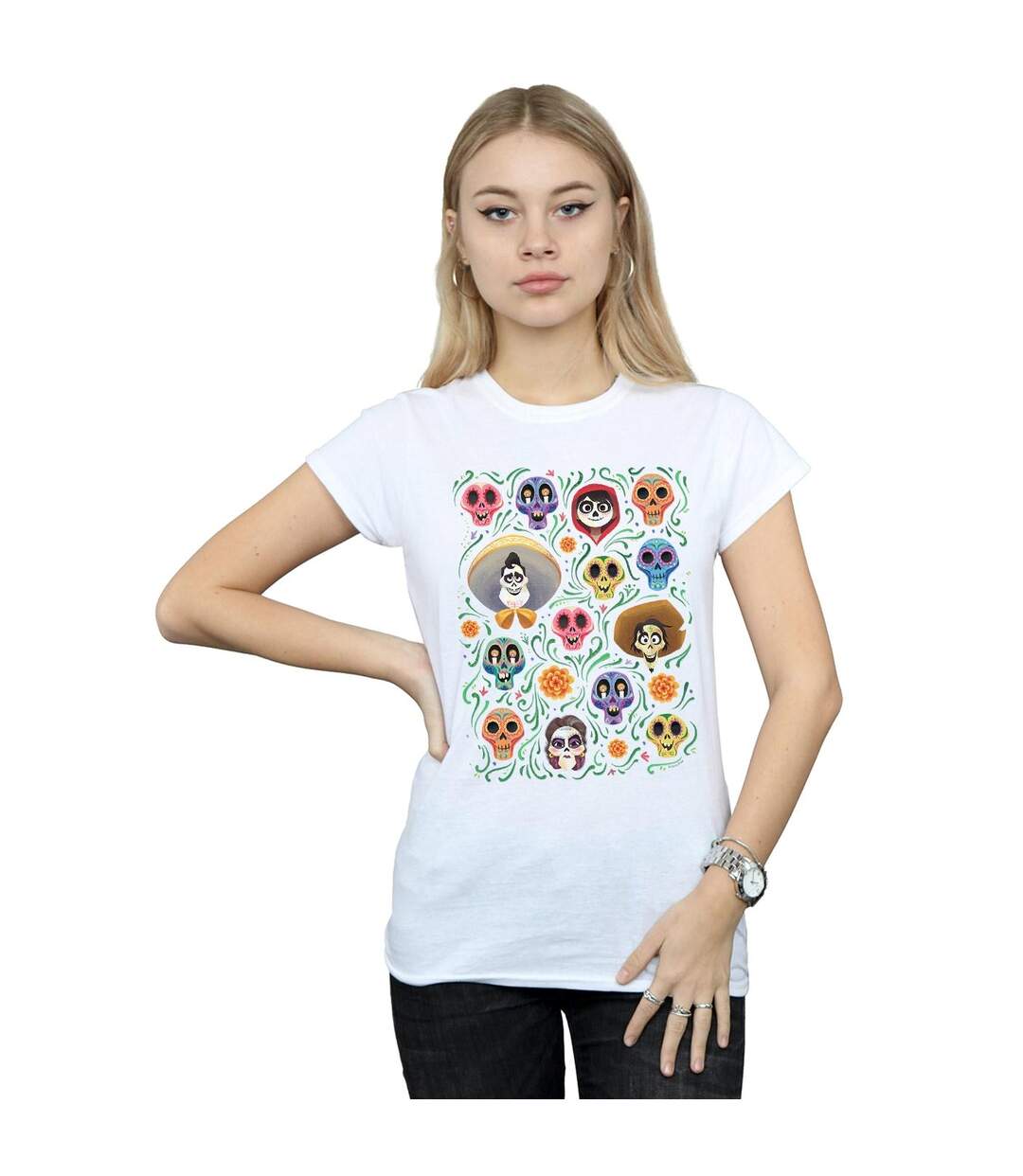 Disney - T-shirt COCO HEADS PATTERN - Femme (Blanc) - UTBI14356-2