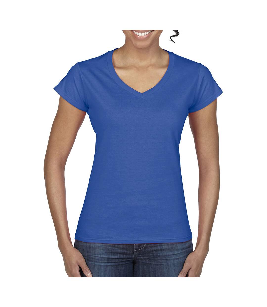 T-shirt à manches courtes et col en v femme bleu royal Gildan