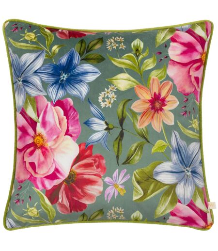 Nectar garden petunia piped velvet floral cushion cover 43cm x 43cm teal Wylder