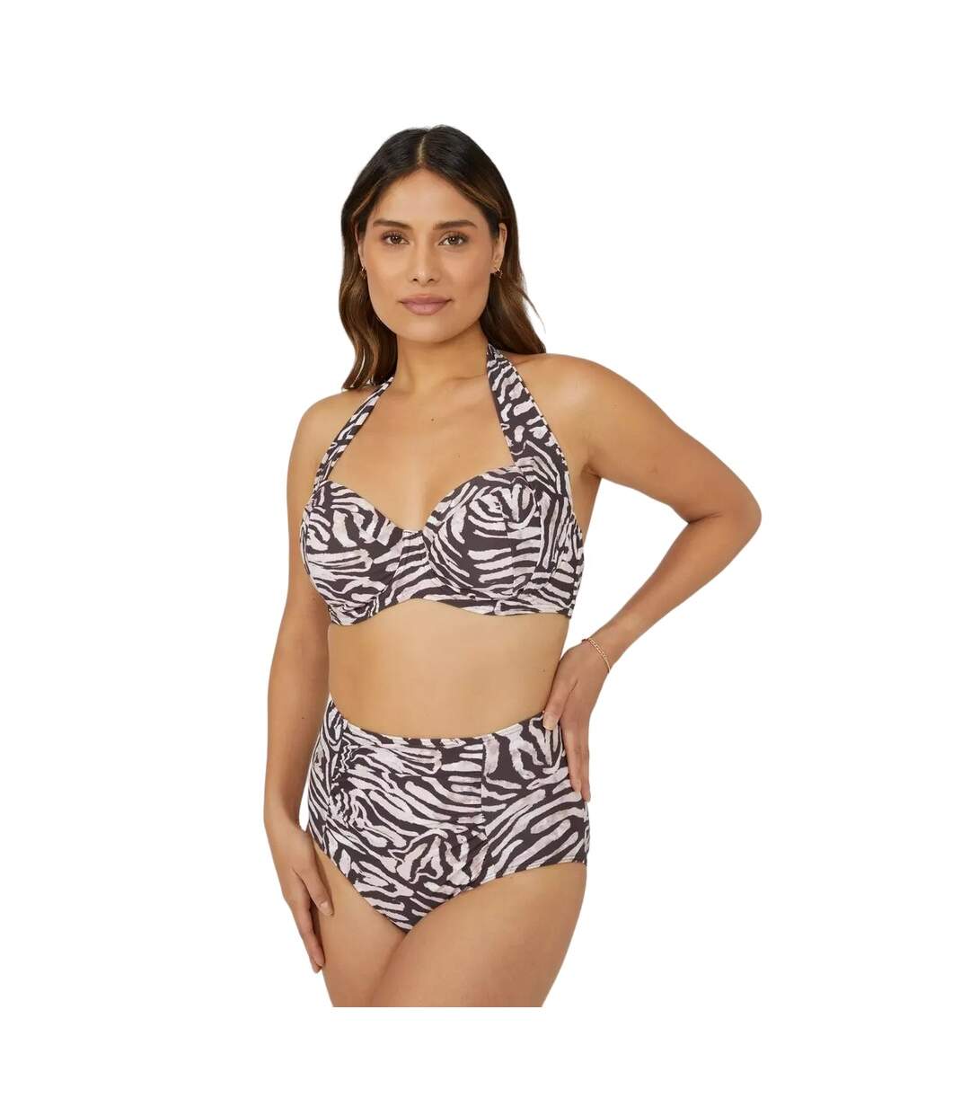 Womens/ladies Zebra Print High Waist Bikini Bottoms Pink Brown Gorgeous-4