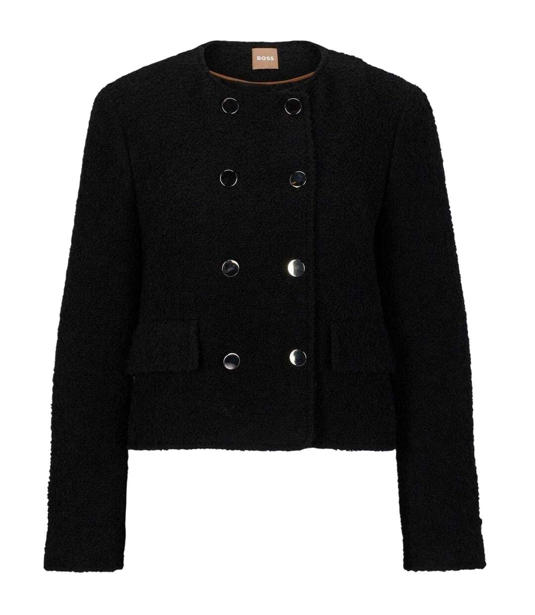 Womens/ladies Textured Button Suit Jacket Black Boss-2