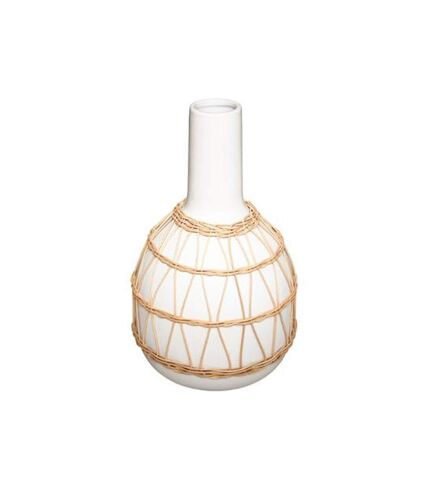 Vase Design en Céramique Rotin 28cm Blanc