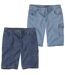 Pack of 2 Men's Stretch Denim Cargo Shorts - Blue