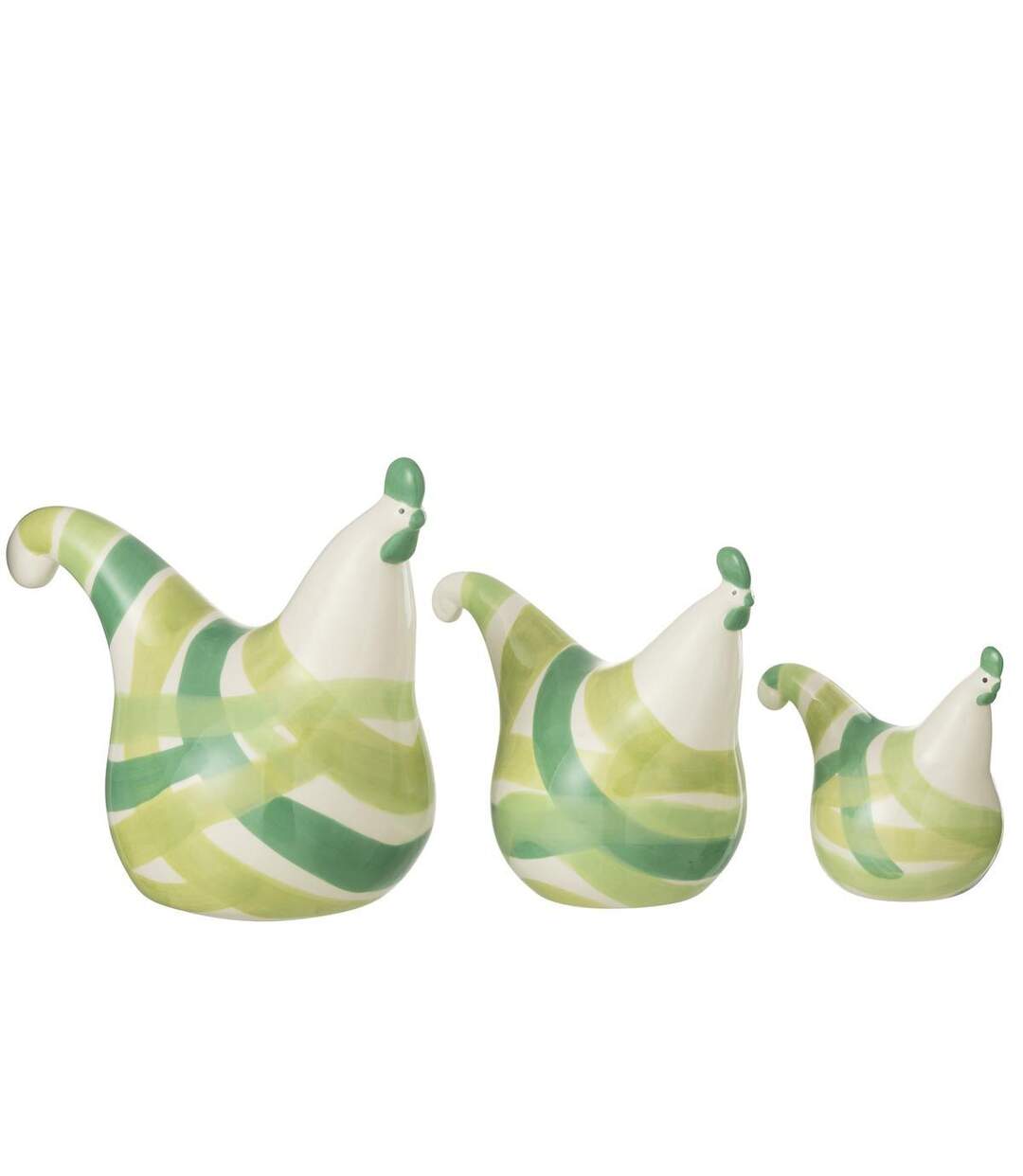 Lot de 3 Statuettes Coqs Lignes 25cm Vert-2