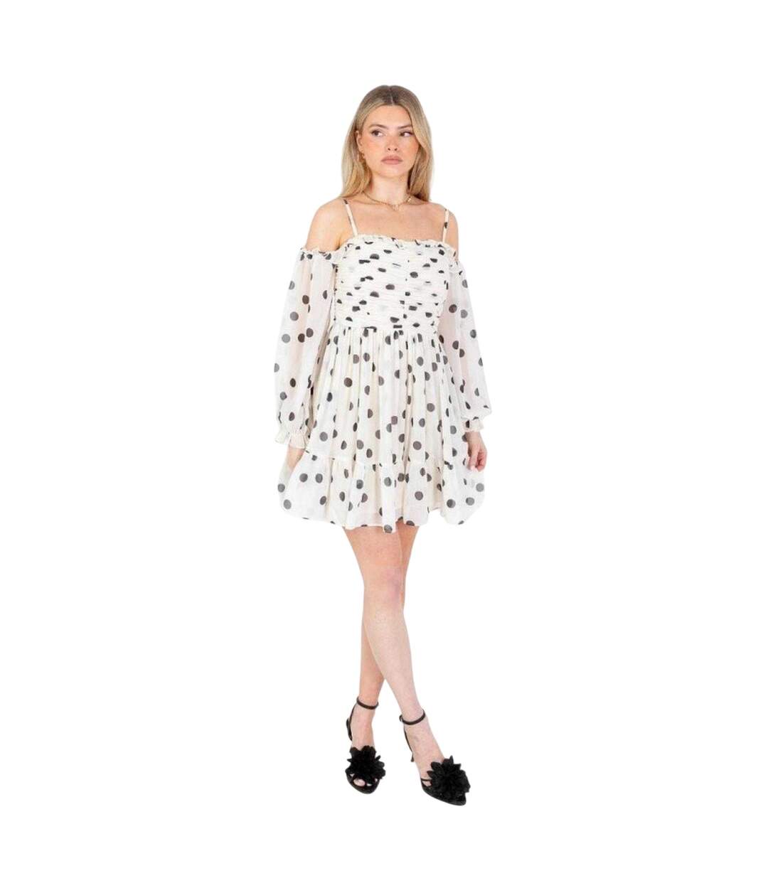 Womens/ladies With Love Polka Dot Recycled Polyester Mini Dress Cream Anaya With Love-4