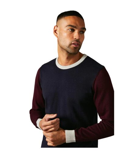 Mens colour block cotton crew neck sweater navy Burton