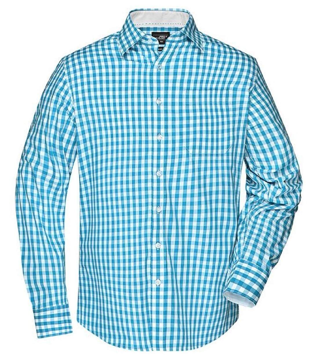 chemise manches longues carreaux vichy HOMME JN617 - bleu turquoise