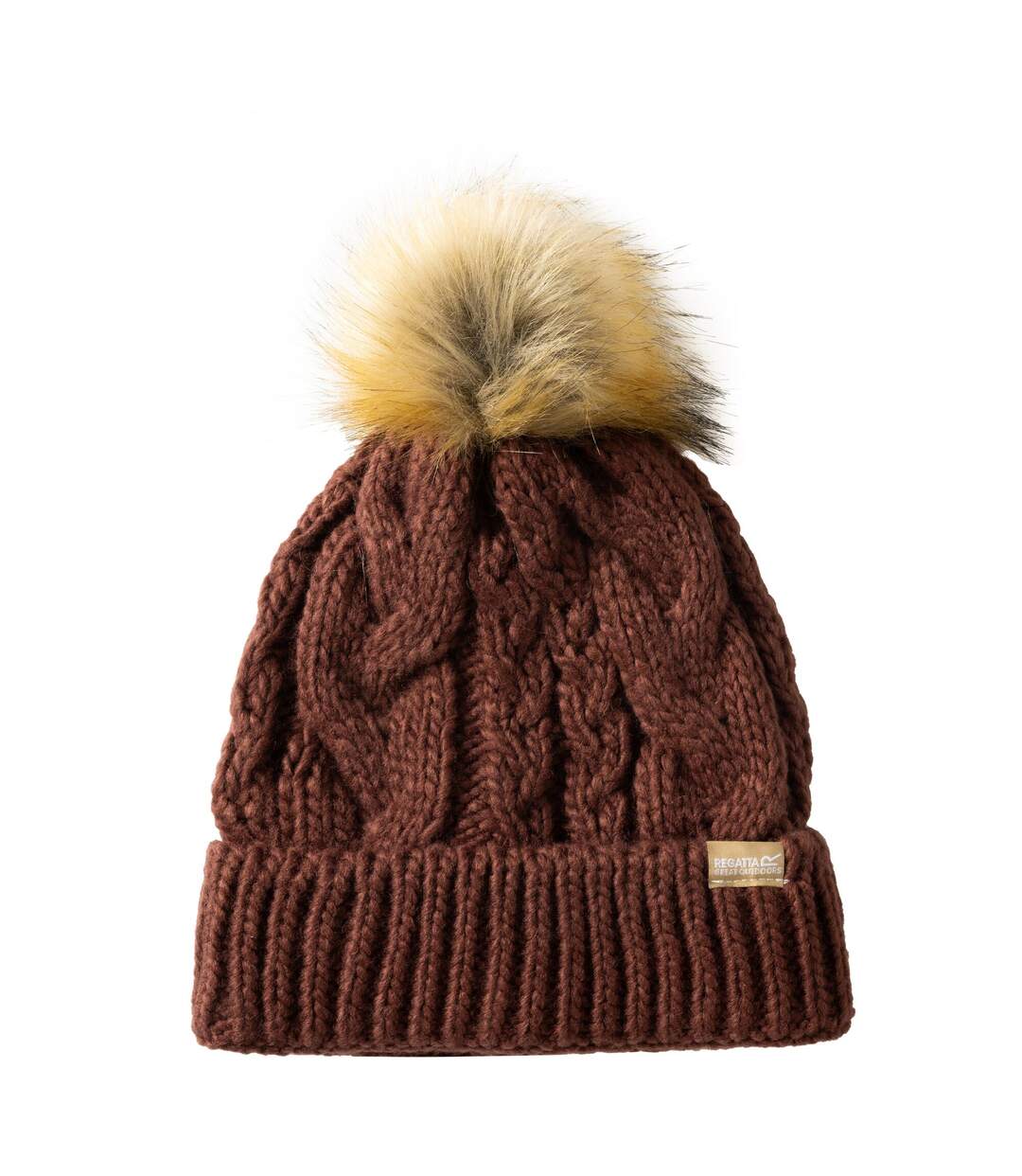 Bonnet À Maille Torsadée, Revers Et Pompon Duveteux Lovella Femme Pourpre Regatta-2