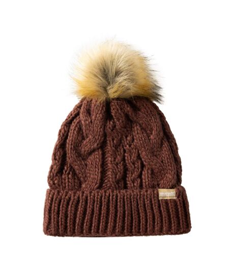 Bonnet À Maille Torsadée, Revers Et Pompon Duveteux Lovella Femme Pourpre Regatta