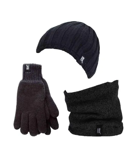 Mens Fleece Lined Thermal Hat & Gloves Neckwarmer Set for Winter