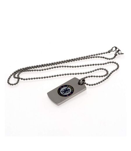 Chelsea FC Color Crest Dog Tag And Chain (Silver/White/Blue) (One size)