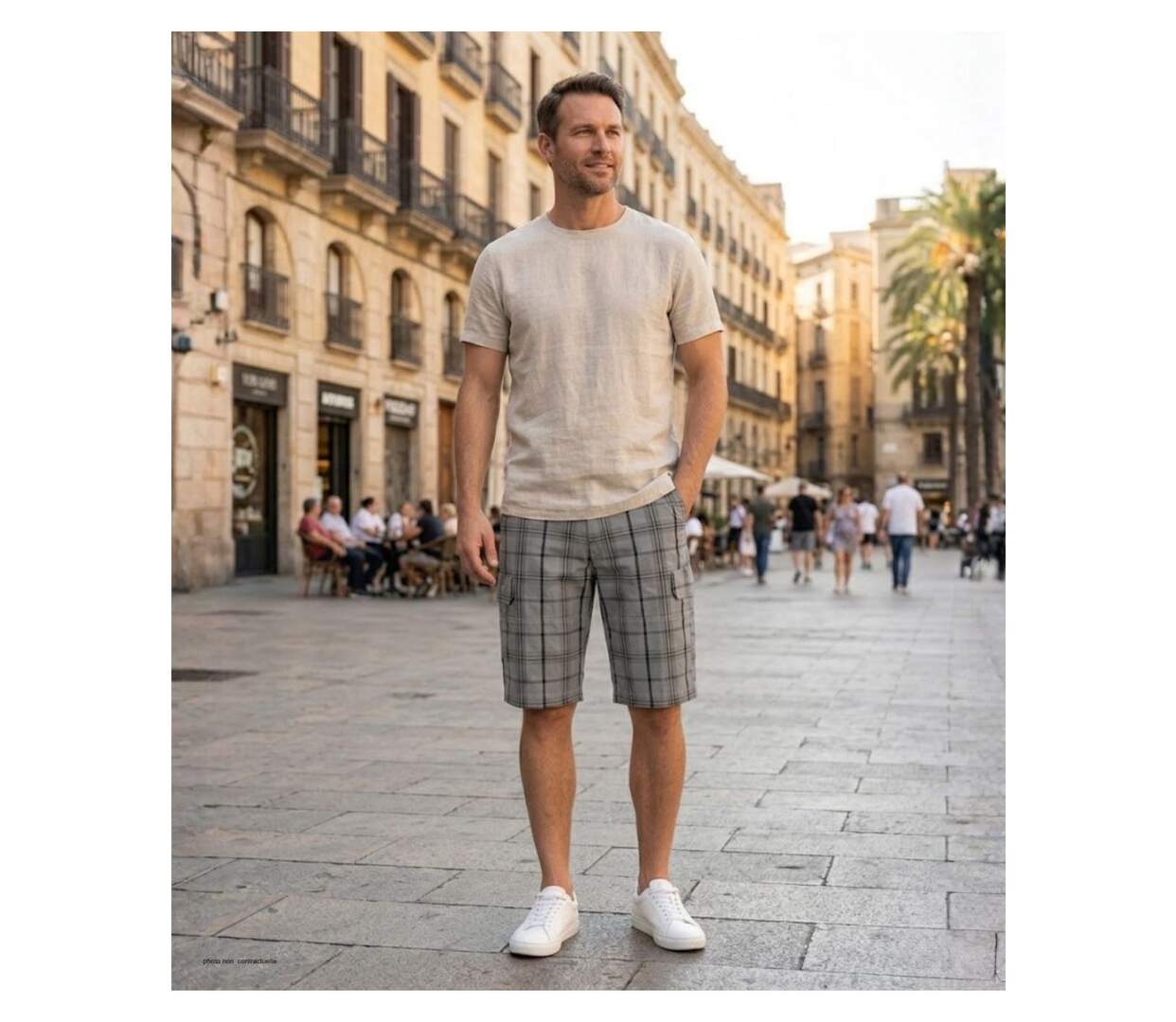 Bermuda à carreaux homme Winchester INTACT3 en coton gris multi-poches pour les loisirs-5