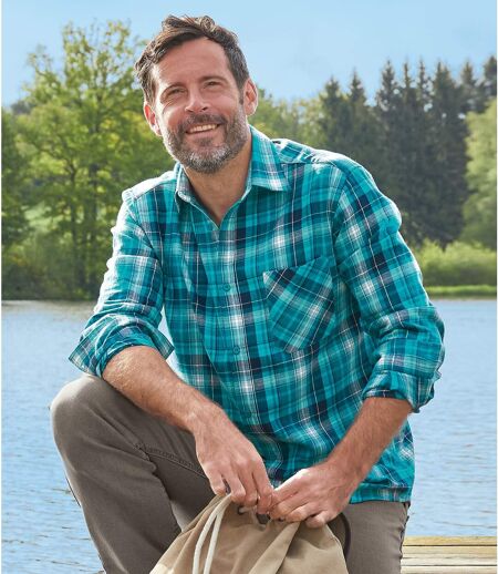 Chemise à carreaux en flanelle homme - bleu