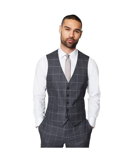 Mens windowpane check slim waistcoat charcoal Burton