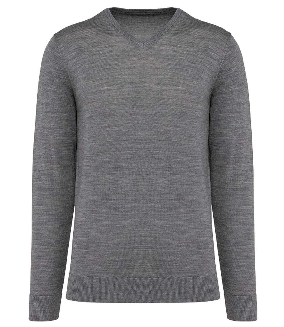 Pull Mérinos col V - Homme - PK910 - gris heather-1