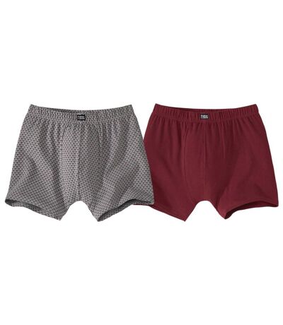 Pack of 2 Men's Stretch Boxer Shorts - Burgundy Grey 