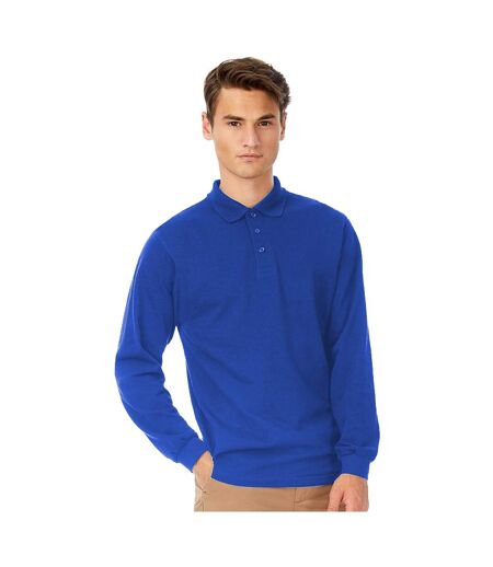 B&C Mens Safran Long Sleeve Cotton Polo Shirt (Royal Blue)