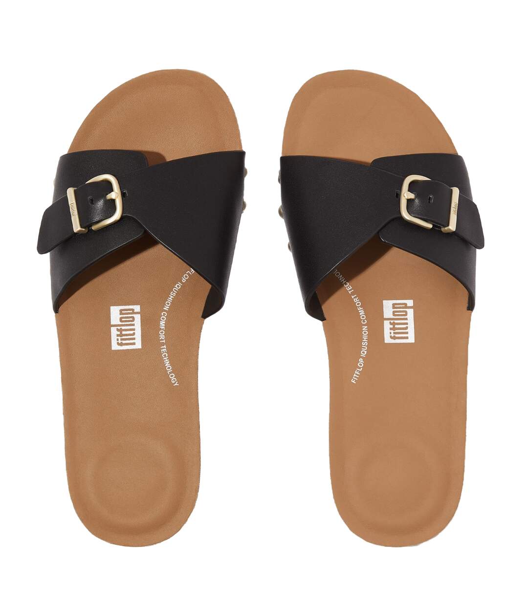 Womens/ladies Leather Iqushion Adjustable Slides Black FitFlop-3