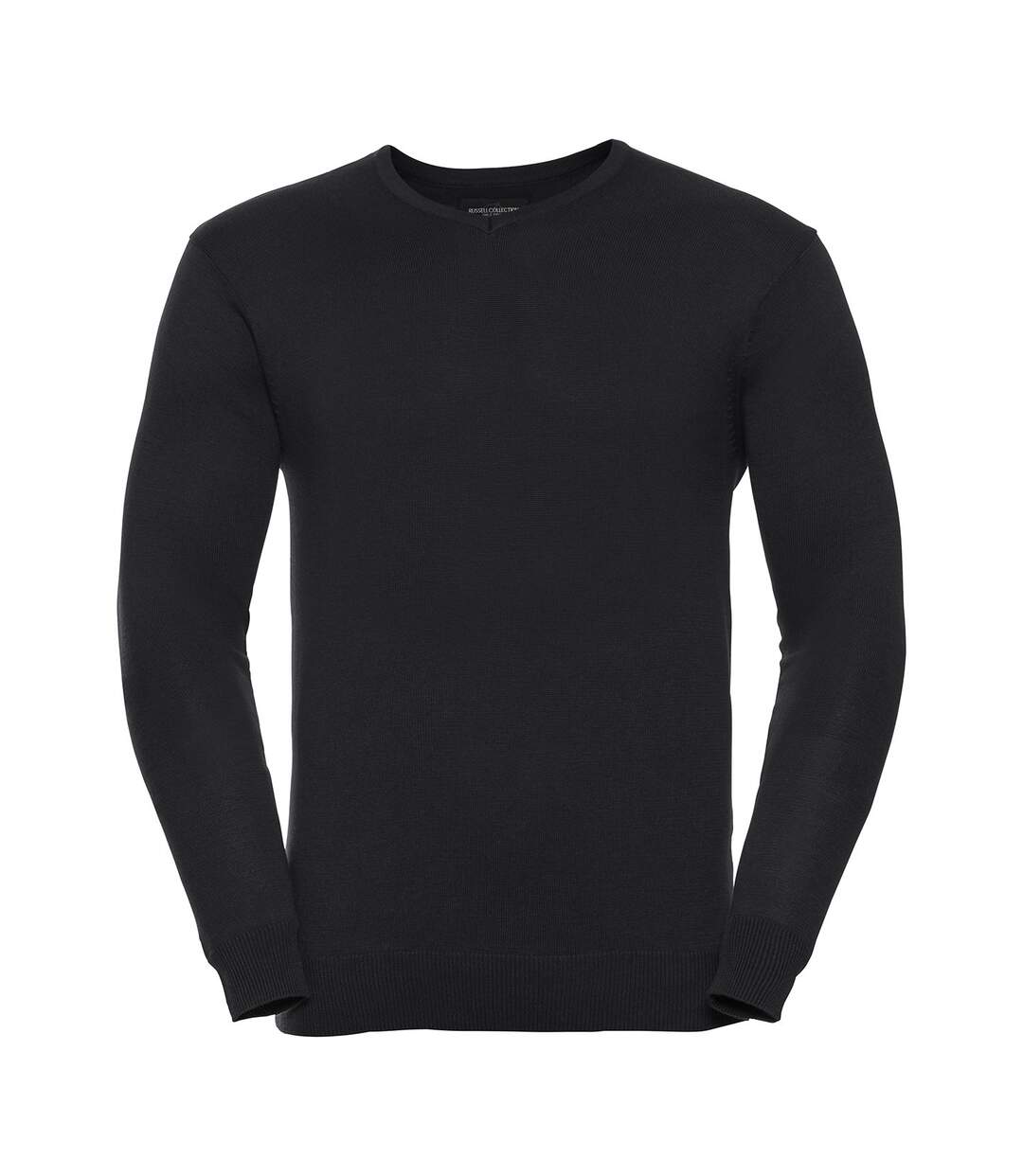 Mens knitted v neck sweatshirt black Russell Collection-1