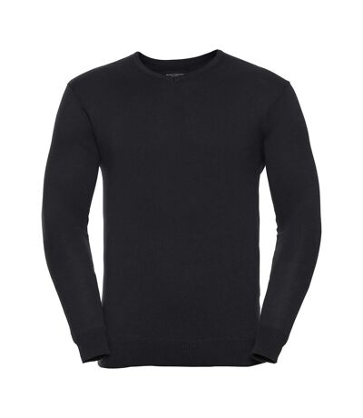 Mens knitted v neck sweatshirt black Russell Collection