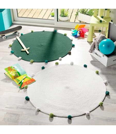 Tapis Rond Enfant Pompomparty 90cm Vert