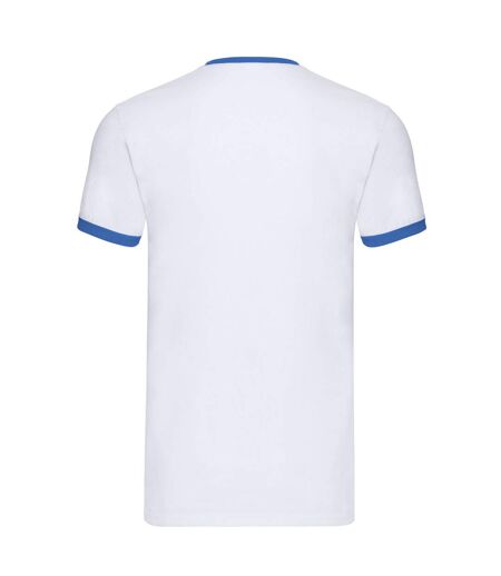 T-shirt Ringer Homme Blanc Bleu Roi Fruit Of The Loom