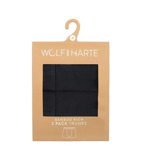 Wolf & Harte Mens Bamboo Rich Boxer Shorts (Pack Of 2) (Black) - UTUT1696