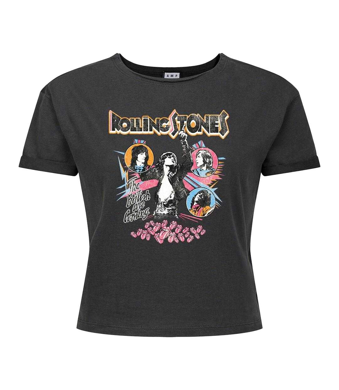 Womens/ladies British Are Coming The Rolling Stones Crop T-shirt Charcoal Amplified-1