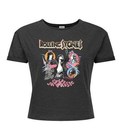 Womens/ladies British Are Coming The Rolling Stones Crop T-shirt Charcoal Amplified