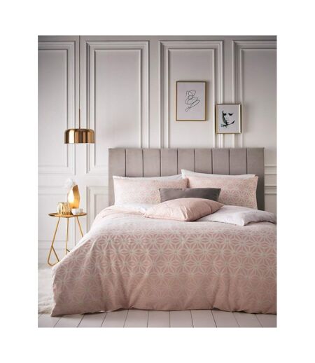 Furn Tessellate Duvet Cover and Pillowcase Set (Blush Pink/Gold) - UTRV1610