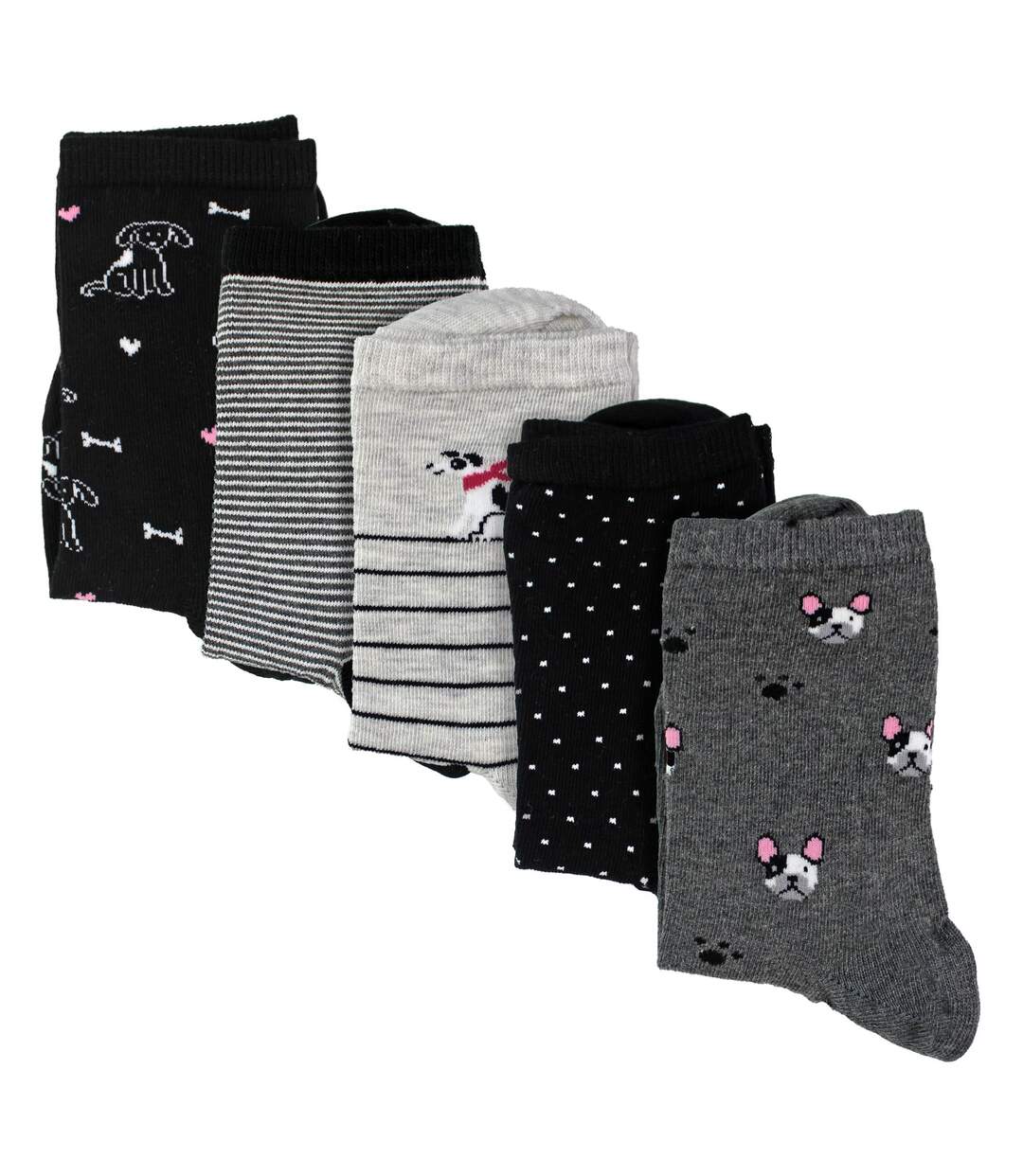 5 Pairs Ladies Dog Patterned Socks - Soft Cotton Rich Fun Dog Design Socks-3