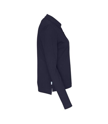 Womens/ladies Pique Long-sleeved Polo Shirt Navy Cottover