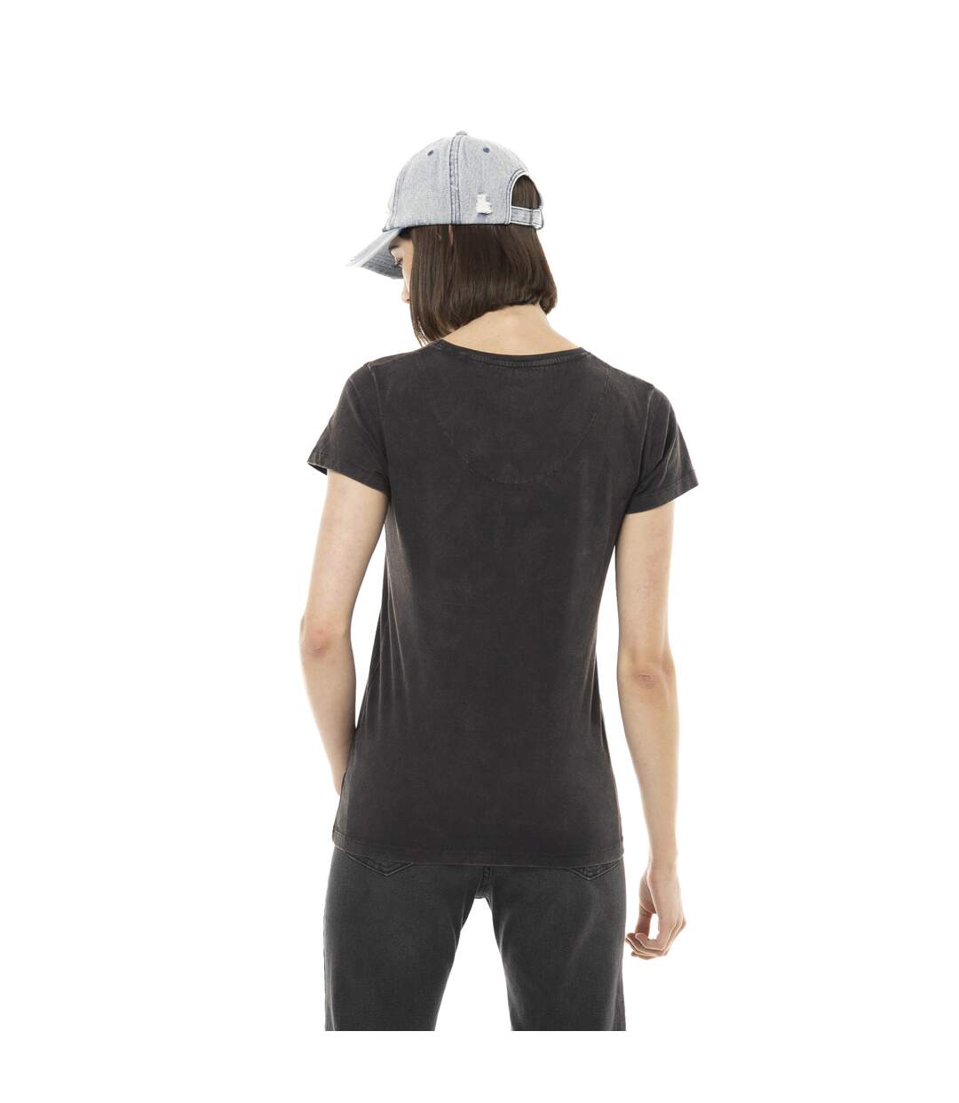 T-shirt femme uni col V avec print devant Fire Vondutch-2
