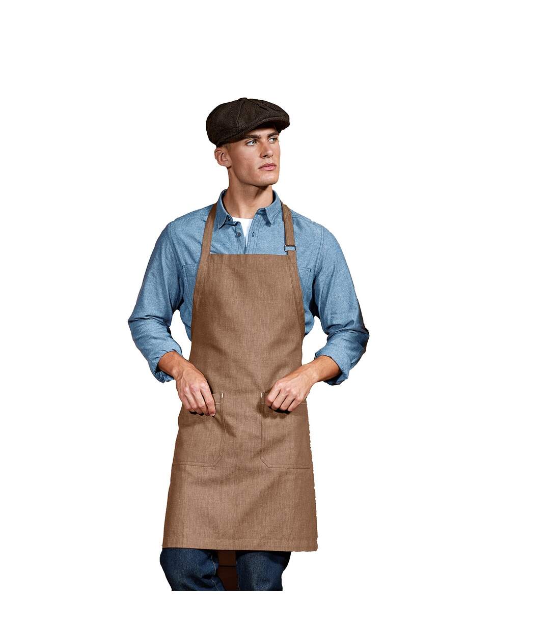 Unisex adult organic fairtrade certified denim apron one size brown Premier-2