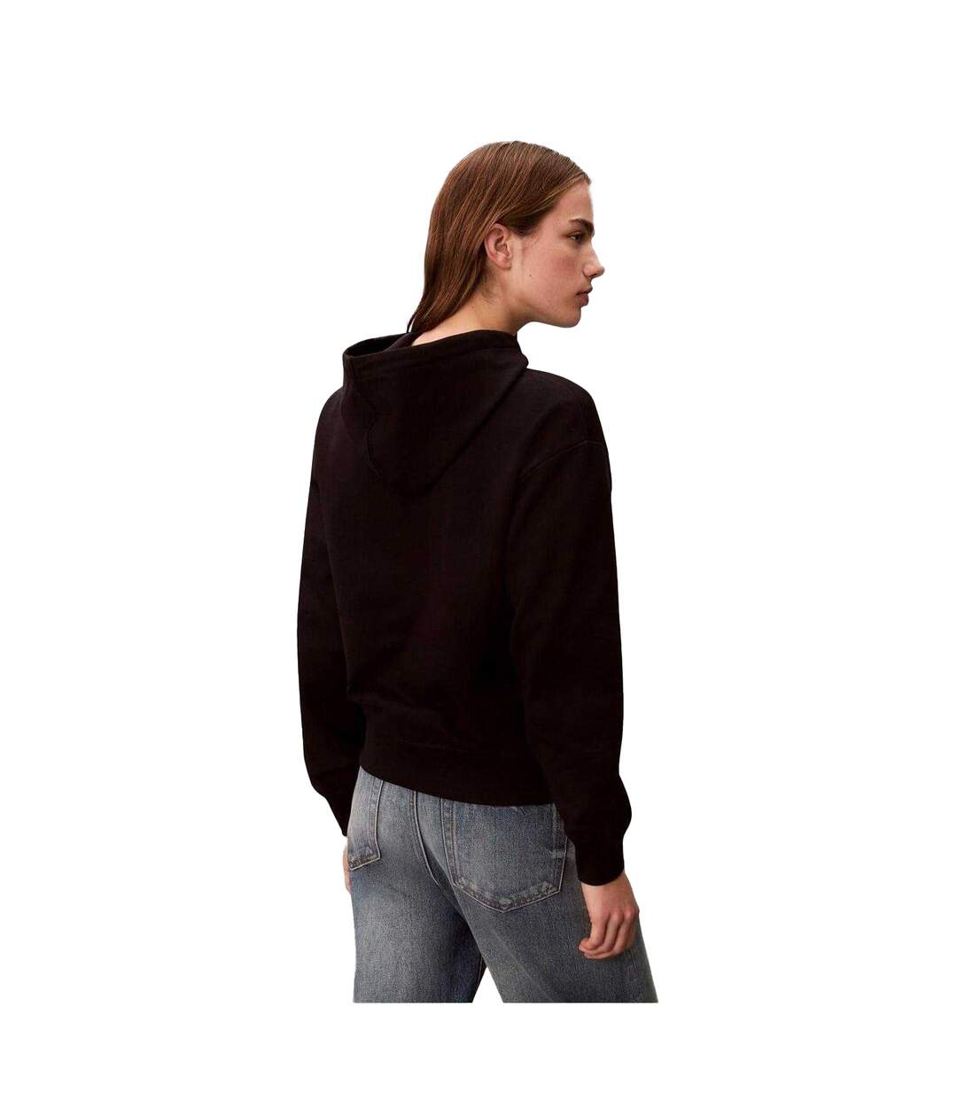 Womens/ladies Jeans Jersey Logo Hoodie Black Calvin Klein-2