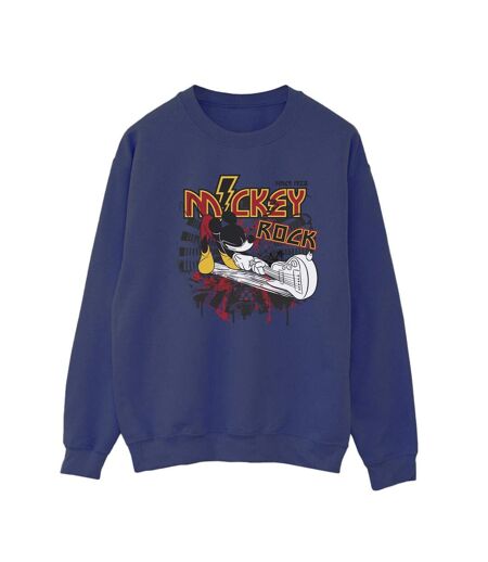 Disney Sweatshirt Womens/Ladies Mickey Mouse Smash Guitar Rock (Bleu marine) - UTBI29215