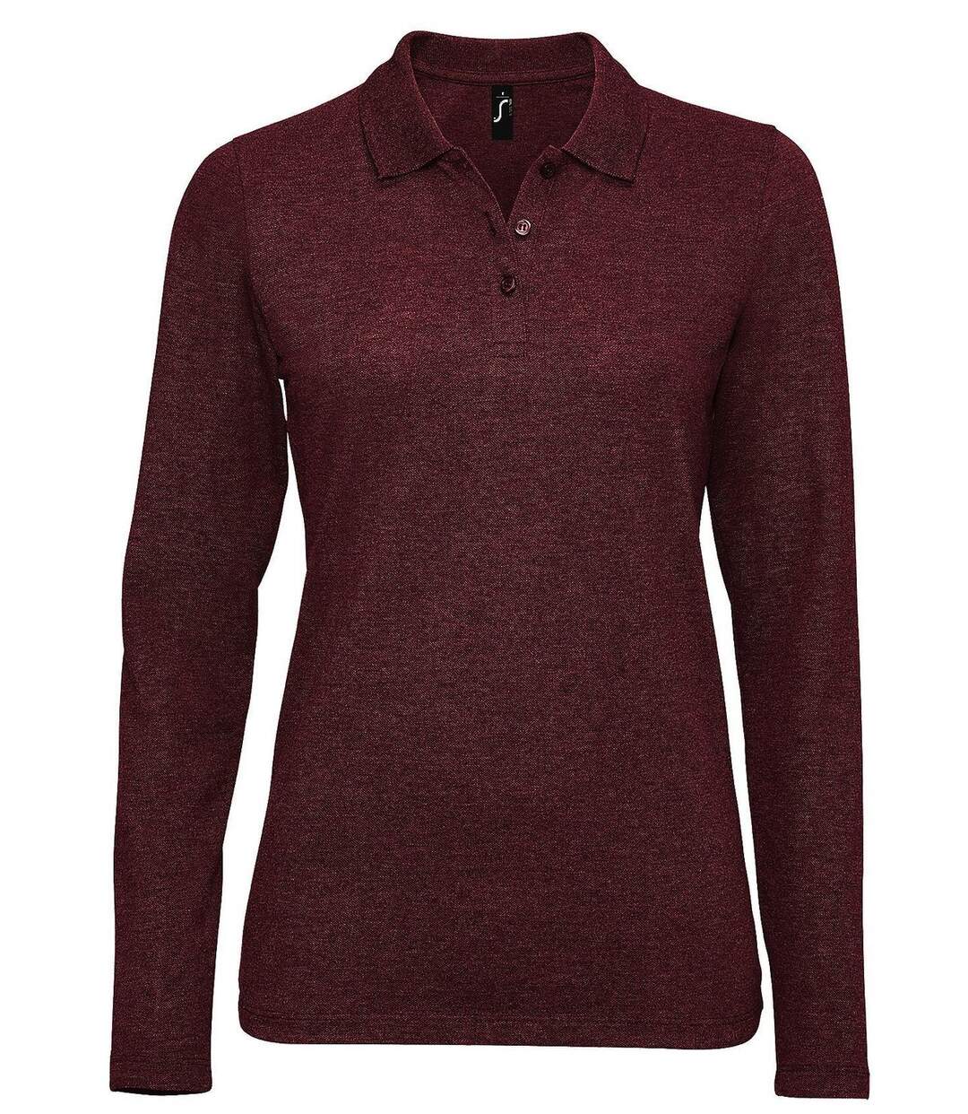 Polo manches longues - Femme - 02083 - rouge bordeaux chiné