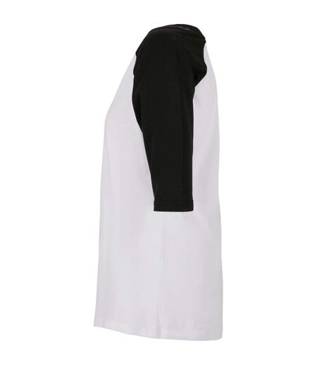 T-shirt Manches Raglan Motif/style Contrasté Femme Blanc Noir Build Your Brand