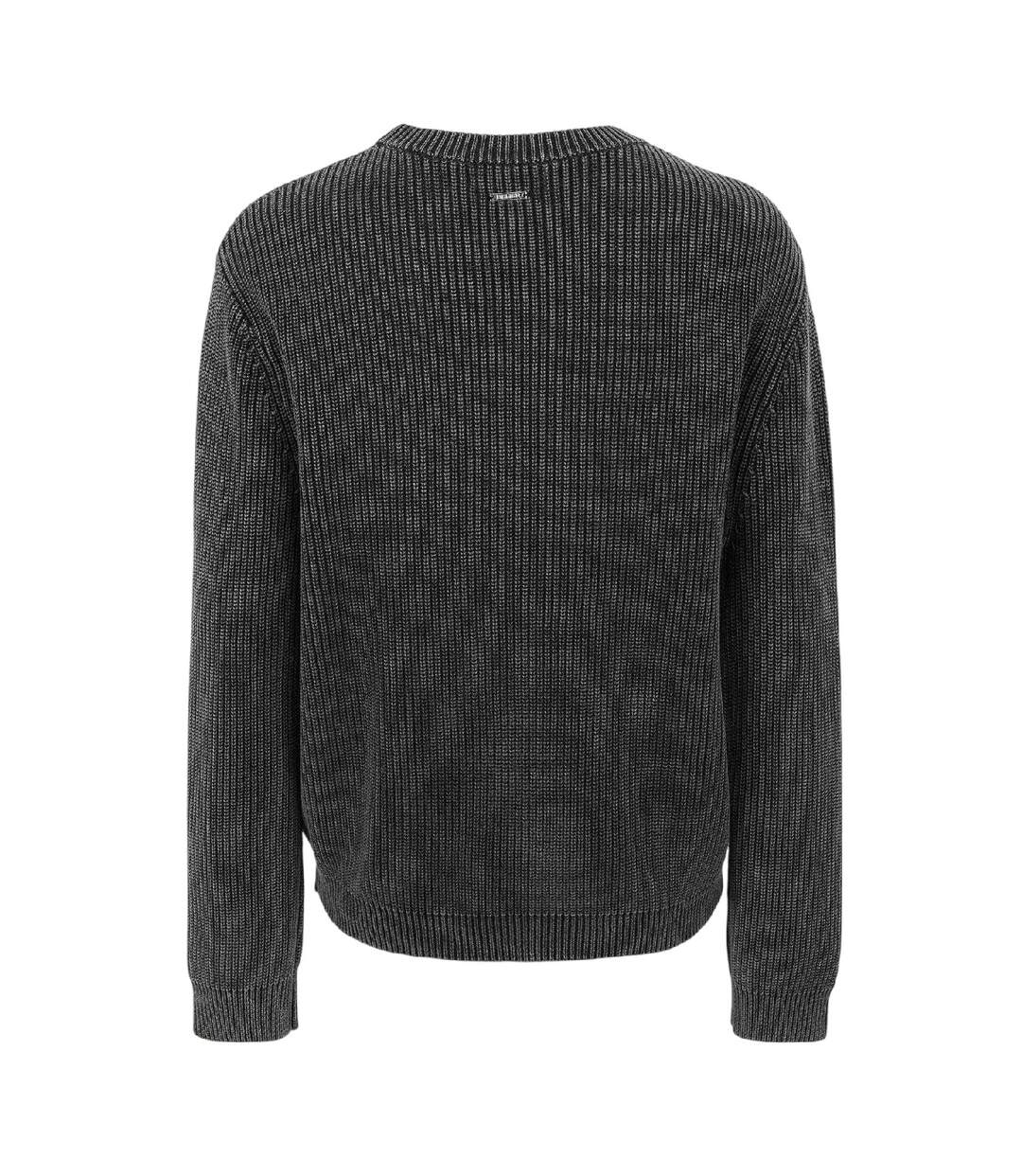 Mens Ribbed Crew Neck Jumper Washed Black Belier-2